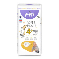 Підгузки дитячі Maxi Plus (4+) 9-15 кг, 56 шт, Bella Baby Happy Soft & Delicate