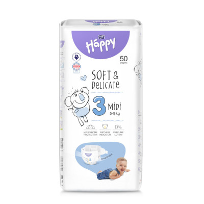 Підгузники дитячі одноразові Bella Baby Happy (3) Midi 5-9 кг, 50 шт