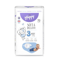Підгузники дитячі одноразові Baby Happy (3) Midi 5-9 кг, 70 шт, 5900516605407